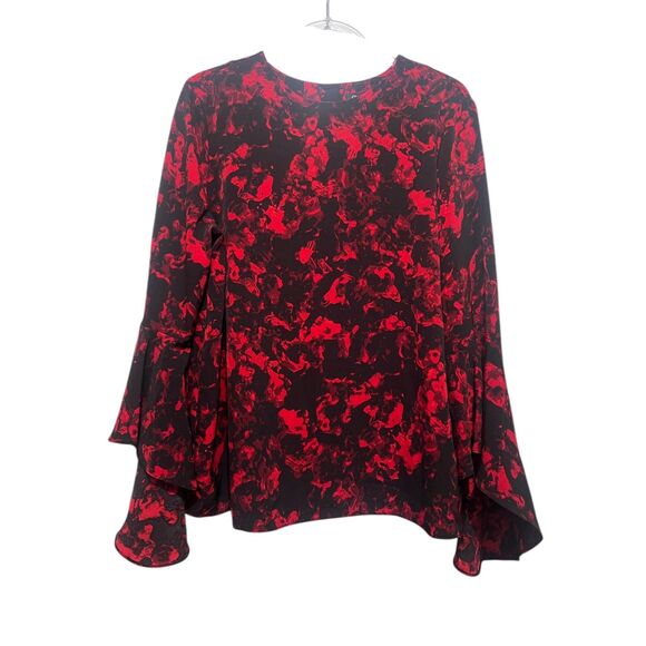 Olivia & Grace Red & Black Abstract Flowy Bell Flounce Sleeve Top Size L NWT - Picture 1 of 5